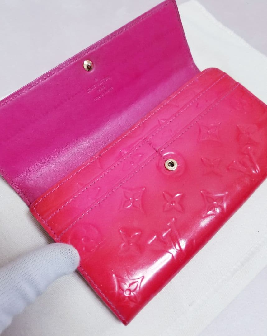 LOUIS VUITTON モノグラム ヴェルニ 長財布 ローズポップ(レッド系
