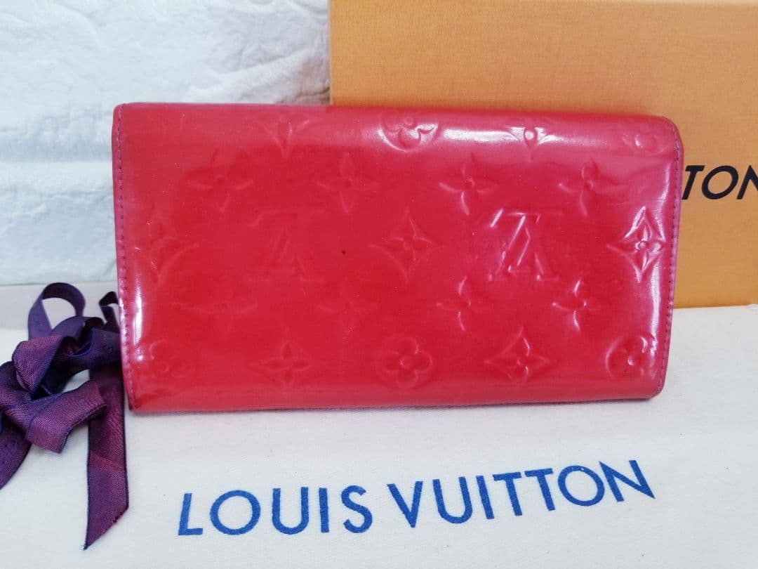 LOUIS VUITTON モノグラム ヴェルニ 長財布 ローズポップ(レッド系