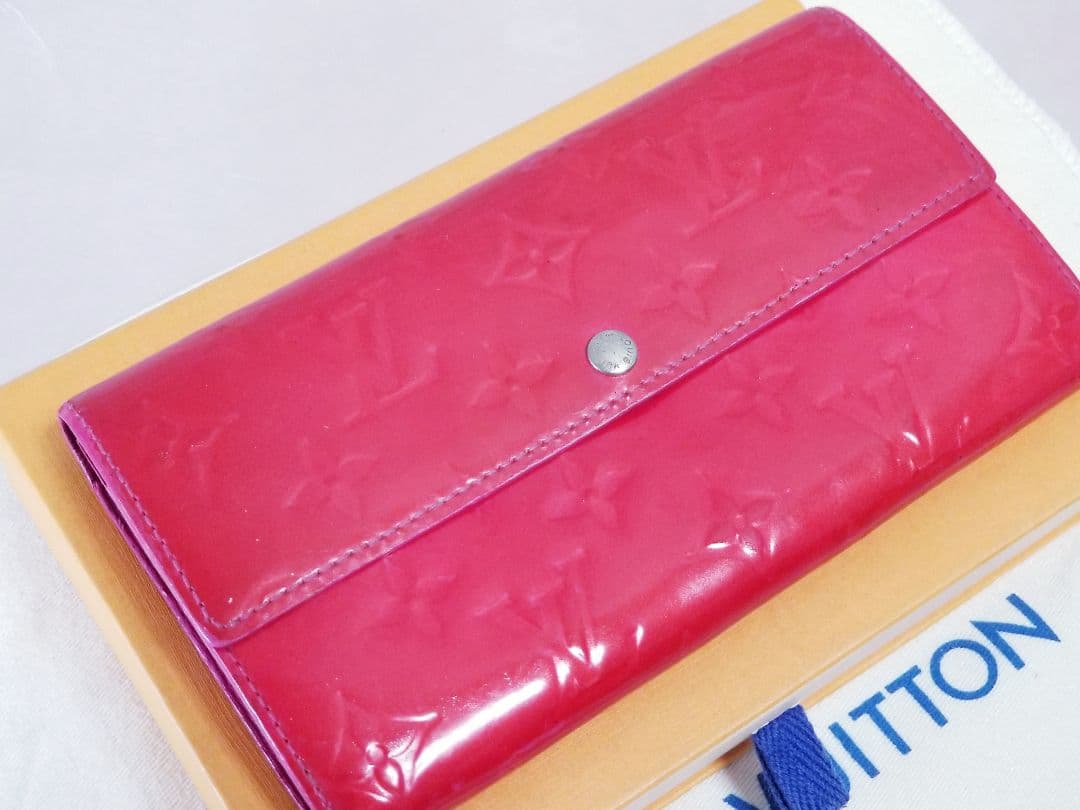 LOUIS VUITTON モノグラム ヴェルニ 長財布 ローズポップ(レッド系