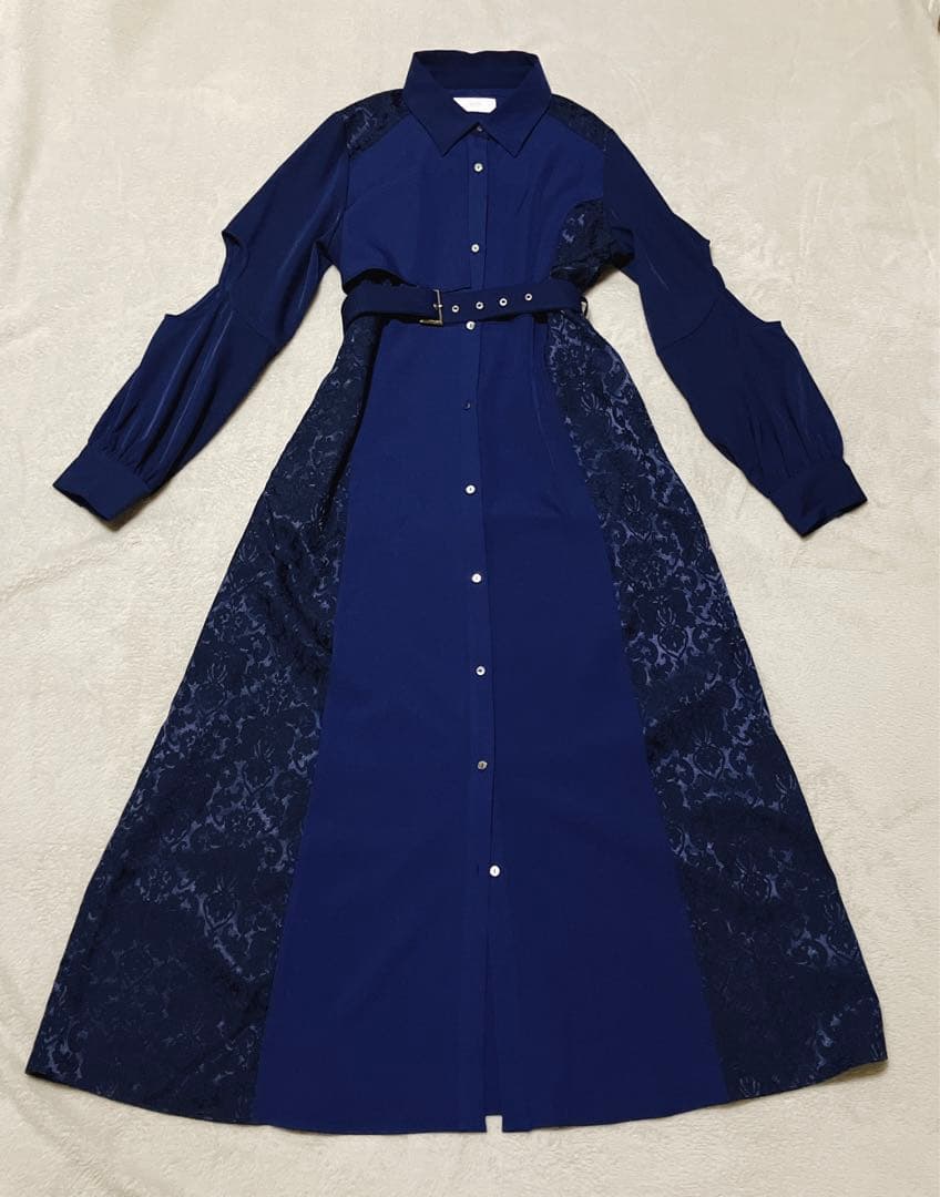 カットアウトジャガードキリカエワンピース　ブルー　ネイビー