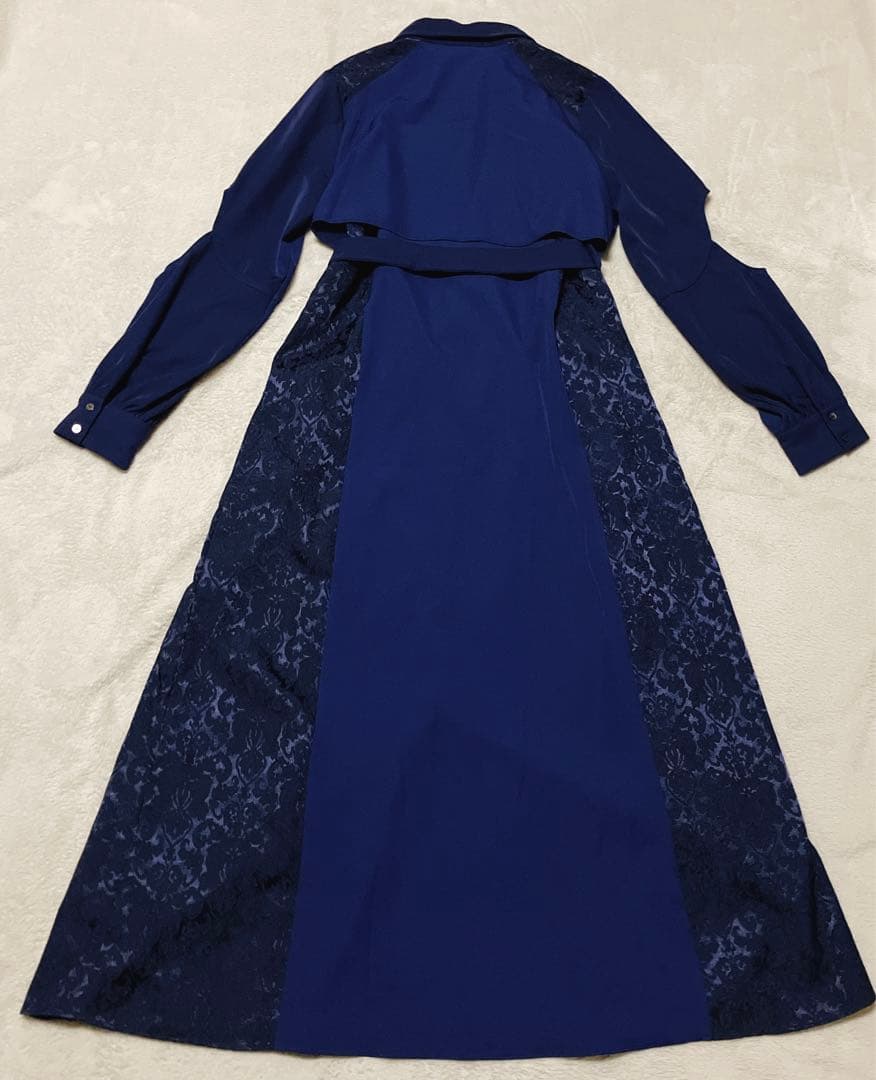 カットアウトジャガードキリカエワンピース　ブルー　ネイビー