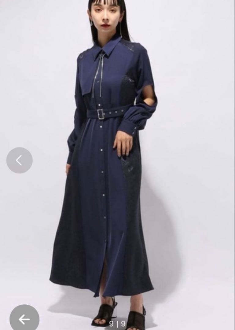 カットアウトジャガードキリカエワンピース　ブルー　ネイビー