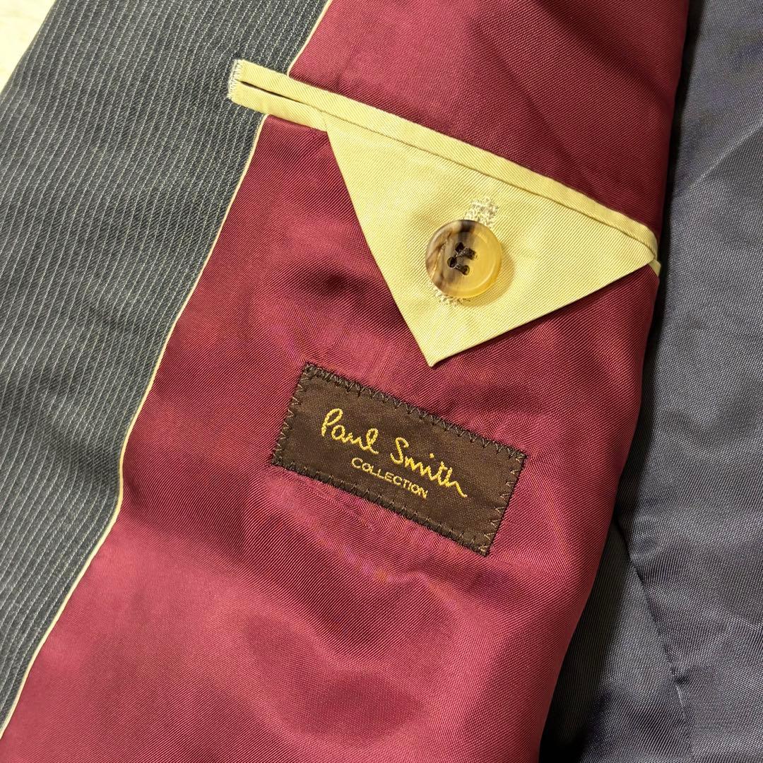 【美品】ポールスミスコレクション 高級スーツ シルク混 グレー×ボルドー L