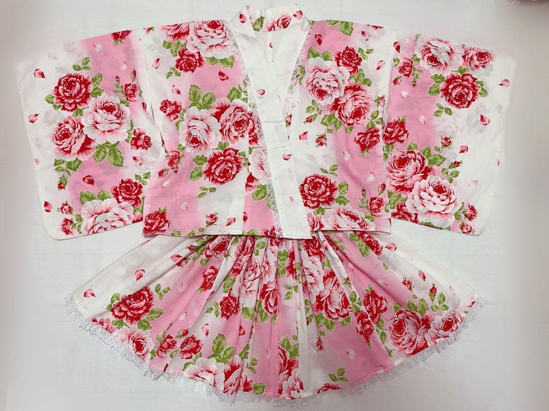 ♡姫系ピンク薔薇柄ドレス浴衣♡