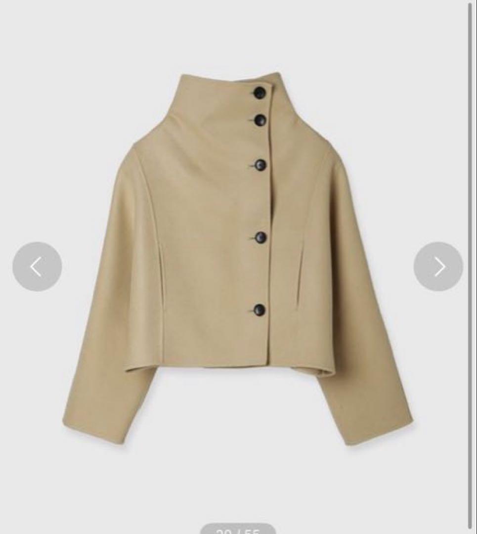 anuansスタンドネックリバーショートコート ベージュ