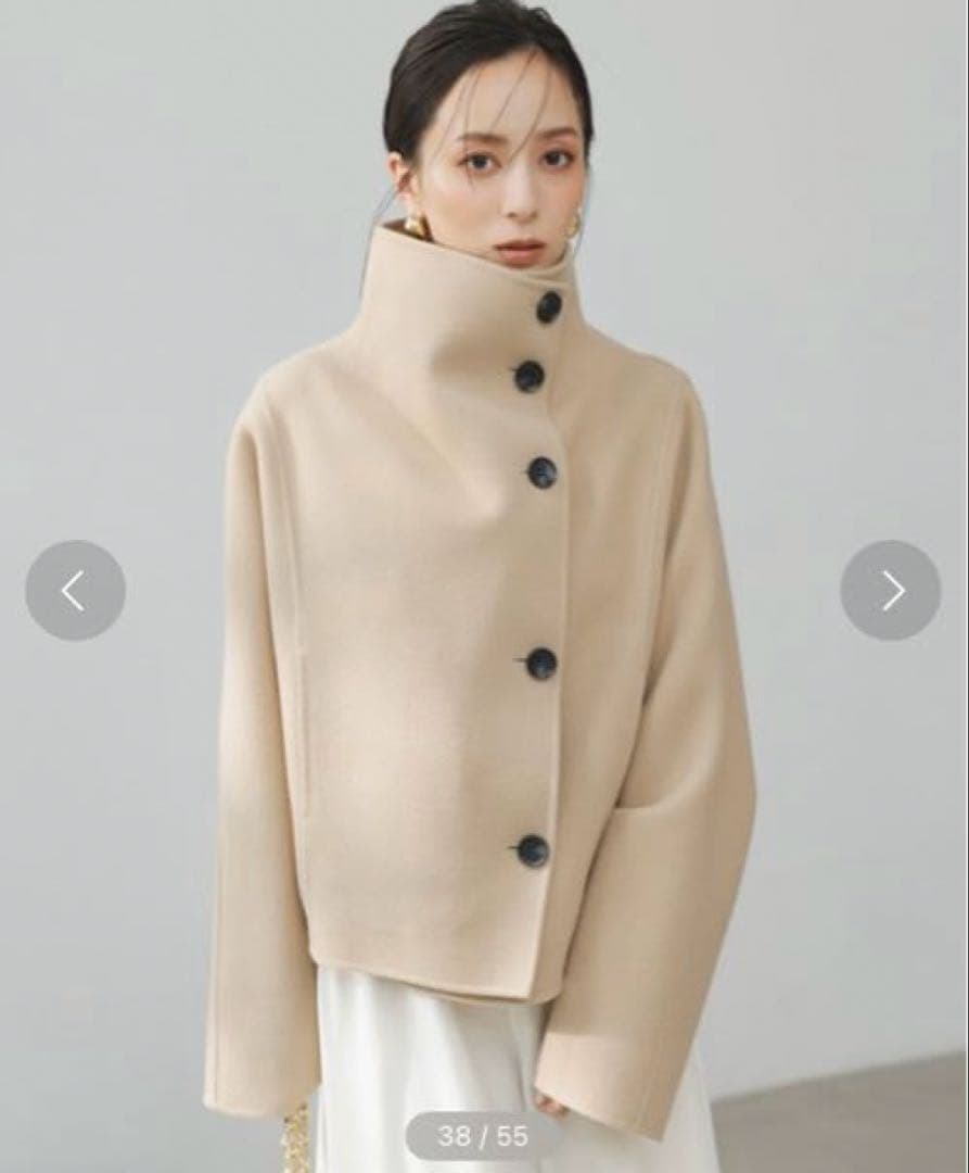 anuansスタンドネックリバーショートコート ベージュ