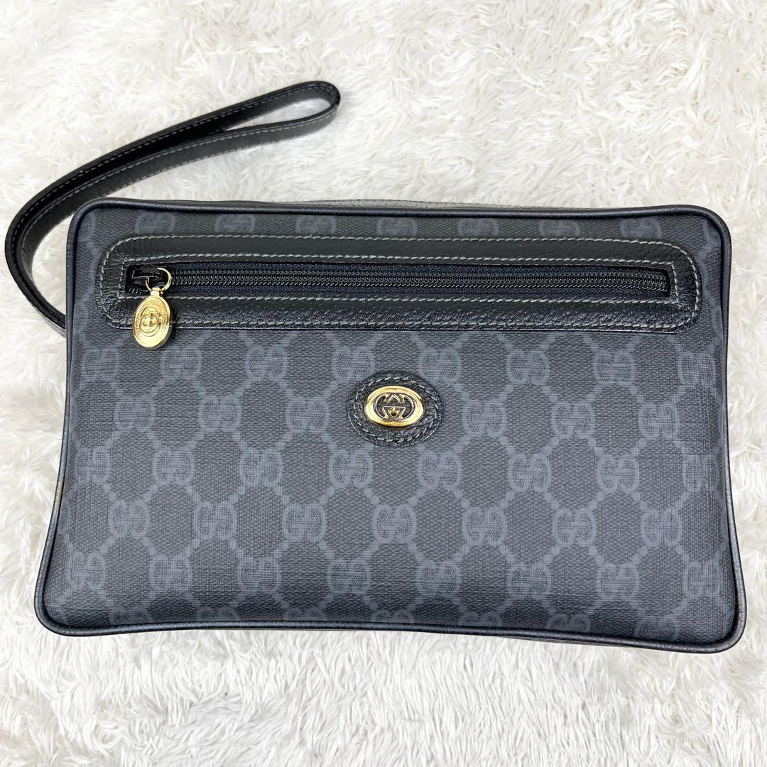 【極美品】オールドグッチ GGスプリーム ロゴ金具 クラッチバッグ ブラック