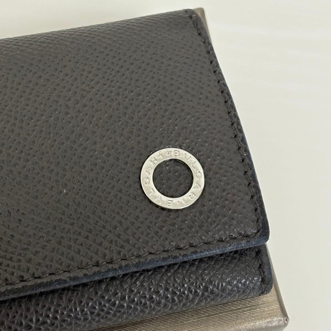 付属品付き ブルガリキーケース 6連フック ダークグレー レザー サークルロゴ