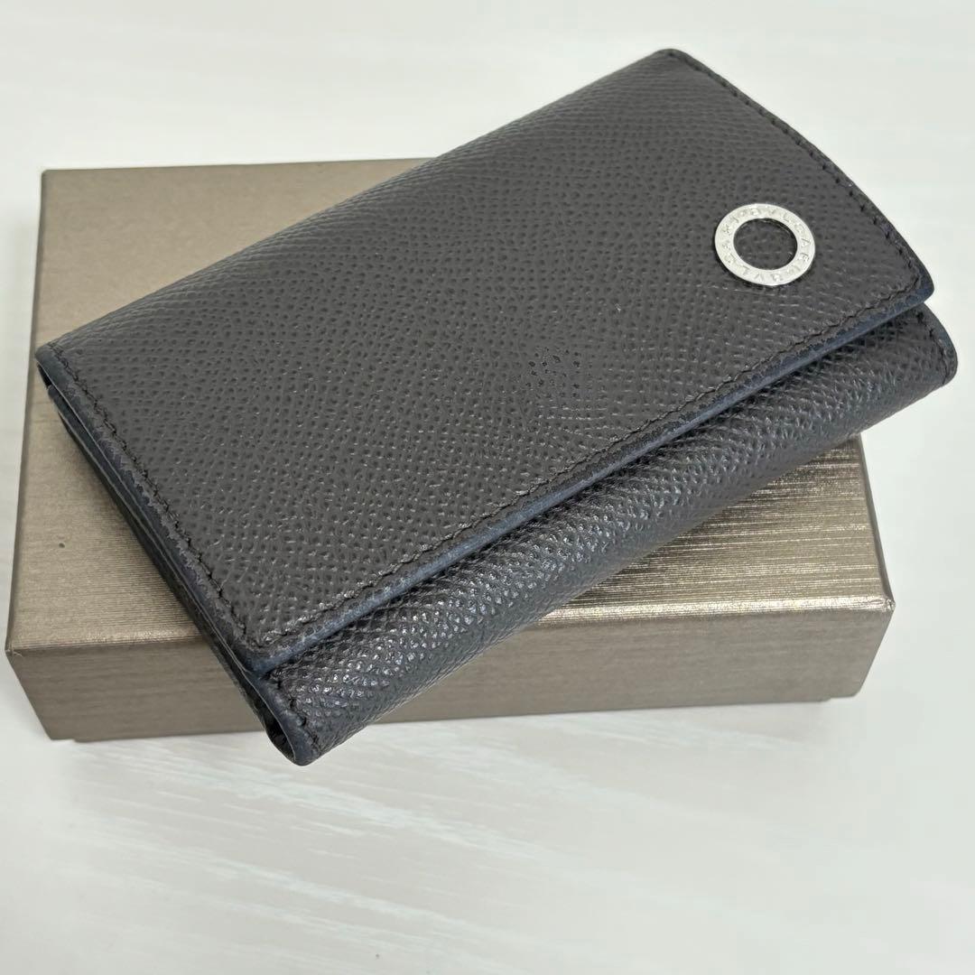 付属品付き ブルガリキーケース 6連フック ダークグレー レザー サークルロゴ