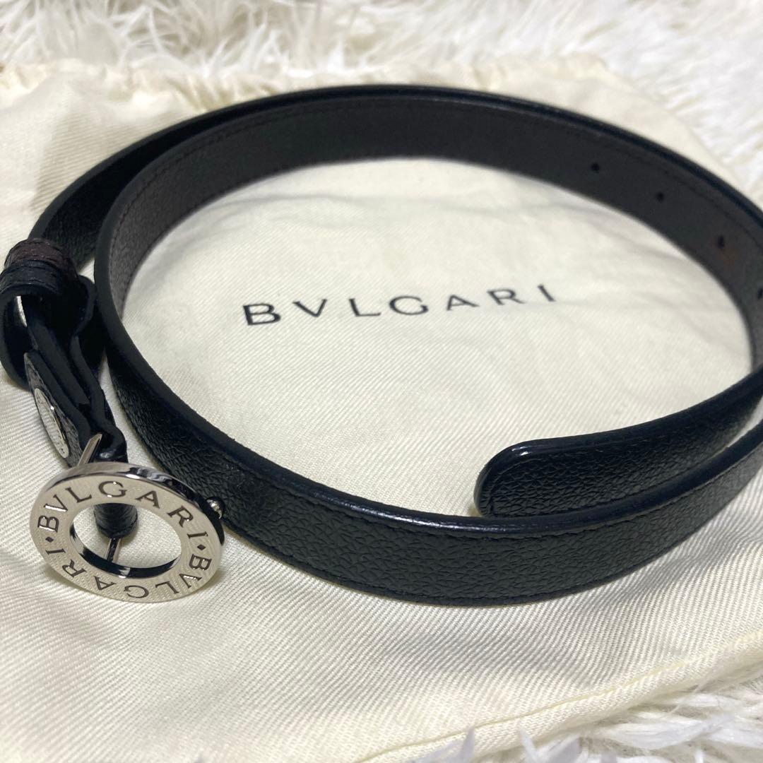 美品✨BVLGARI サークル　ロゴバックル　ベルト　黒　レザー　93cm
