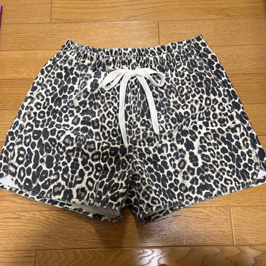 シールームリン　ライトCanvasギャザーショートパンツ　M レオパード