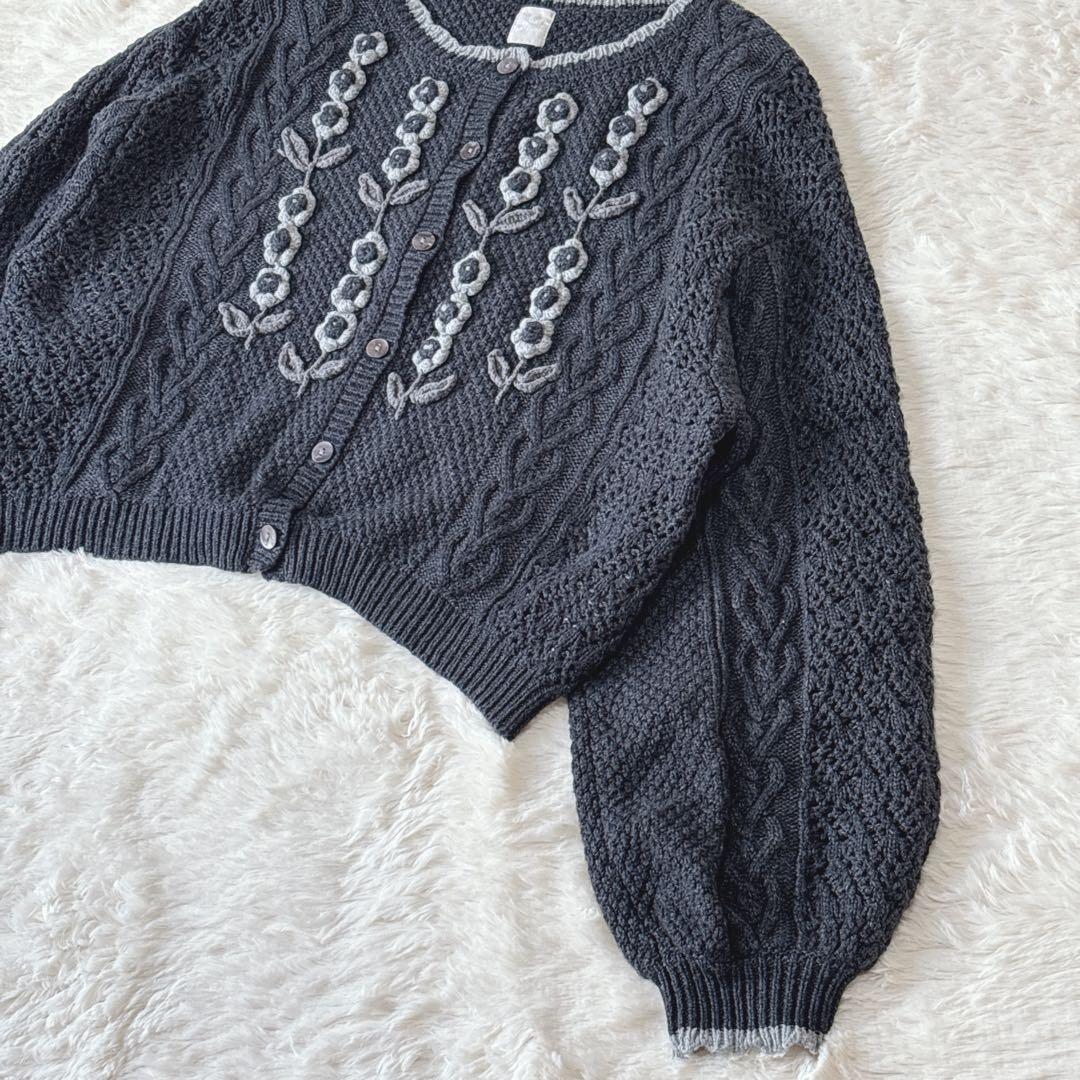 TSUHARU サマンサモスモス かぎ針お花モチーフ付きニットカーディガン