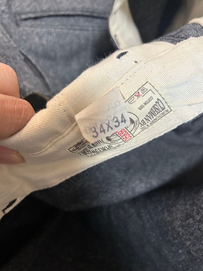 cushman ブラックシャンブレー　トラウザーズ　34インチ　チノパンツ