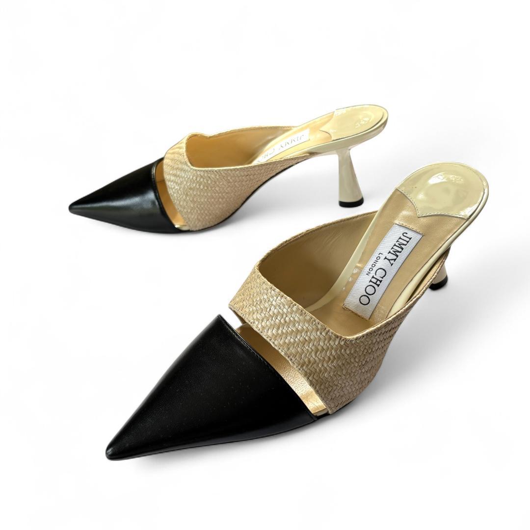 極美品 ジミーチュウ ZALEA 65 ミュール 黒×ベージュ 36 約23cm