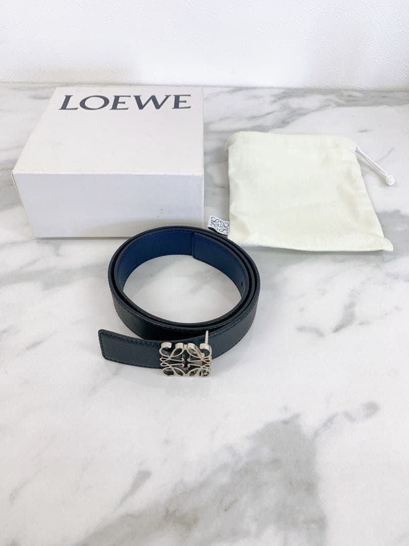 ＋ロエベ チャンキー アナグラム　リバーシブル　ベルト　ブラック×ネイビー