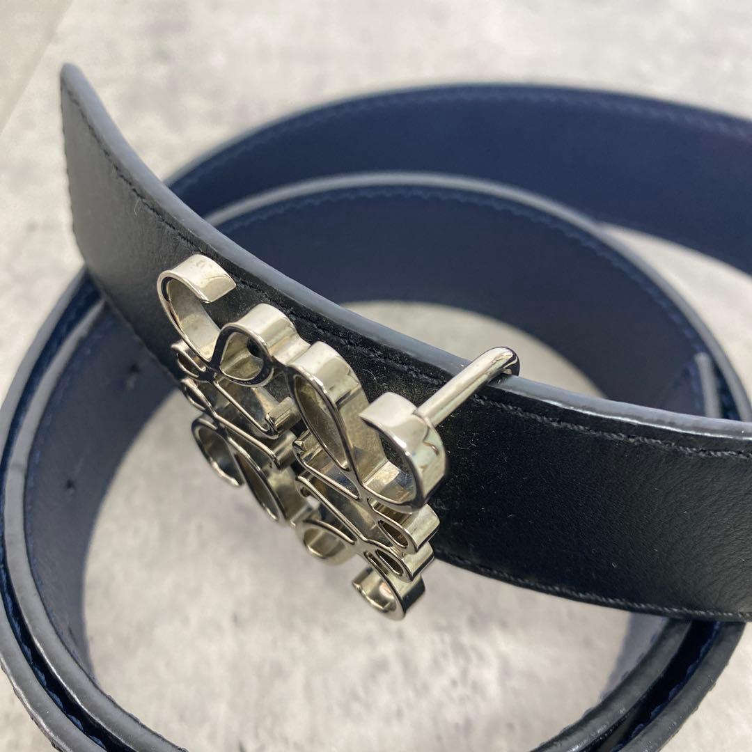 ＋ロエベ チャンキー アナグラム　リバーシブル　ベルト　ブラック×ネイビー