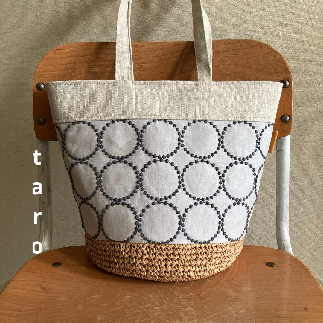 タンバリン　かご編み付きバケツトートバッグ　ミナペルホネン　ハンドメイド