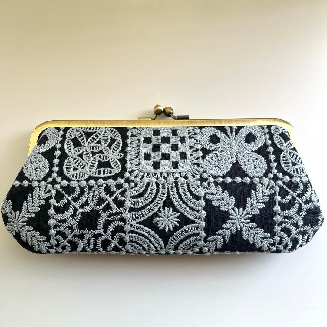 ハンドメイド　がま口長財布　ミナペルホネン　forest tile