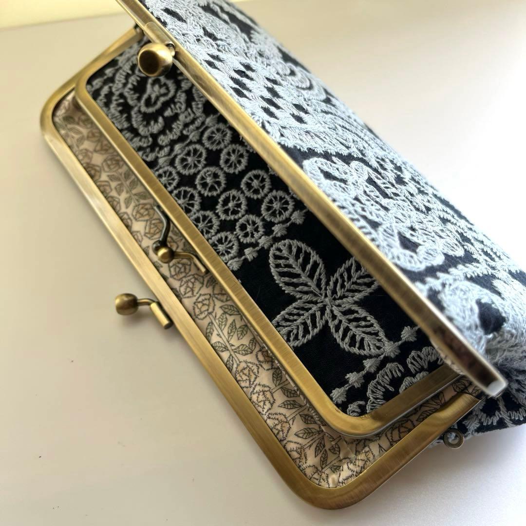 ハンドメイド　がま口長財布　ミナペルホネン　forest tile