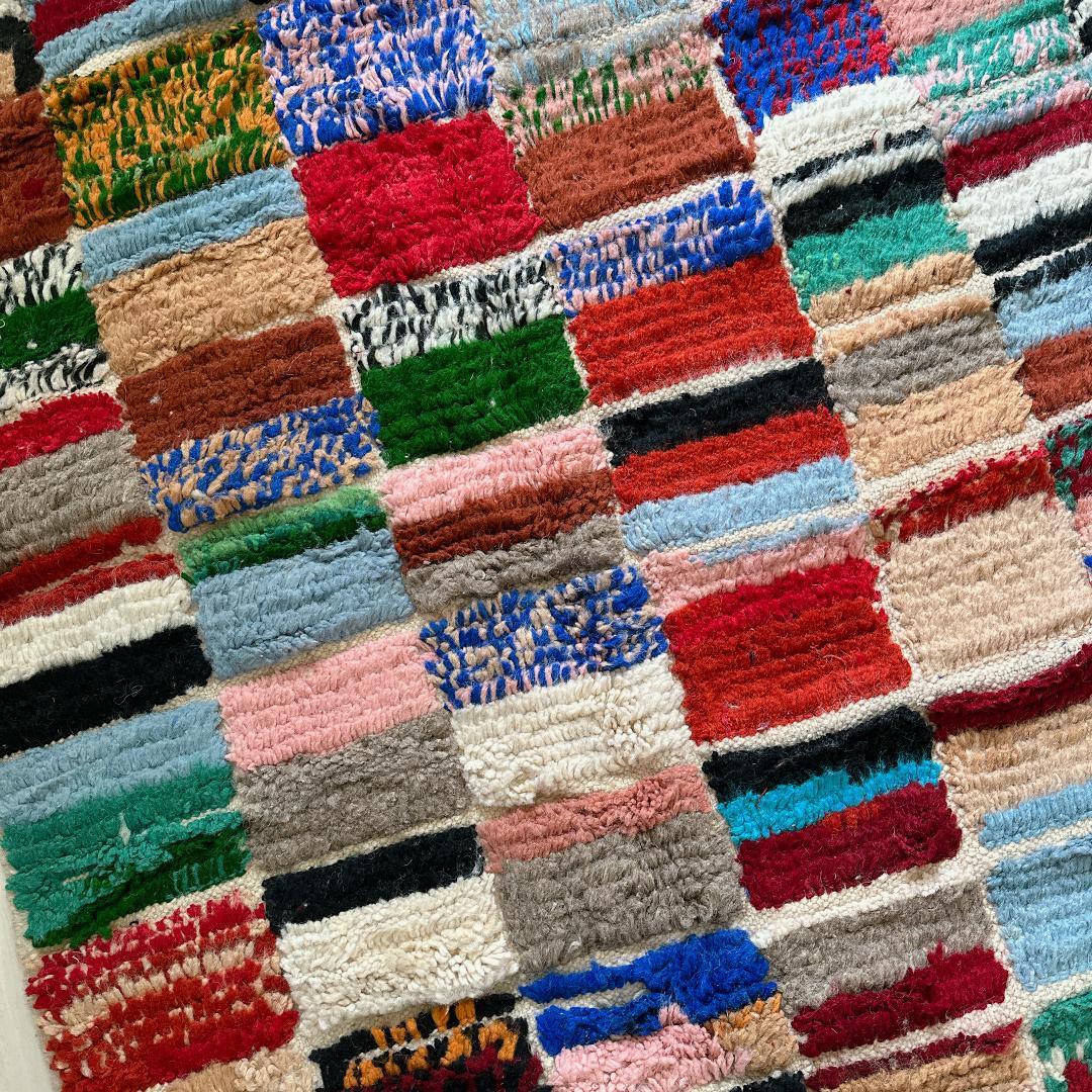 モロッコ製ラグ147 レア マルチカラー レッド ミント ブルー グリーン