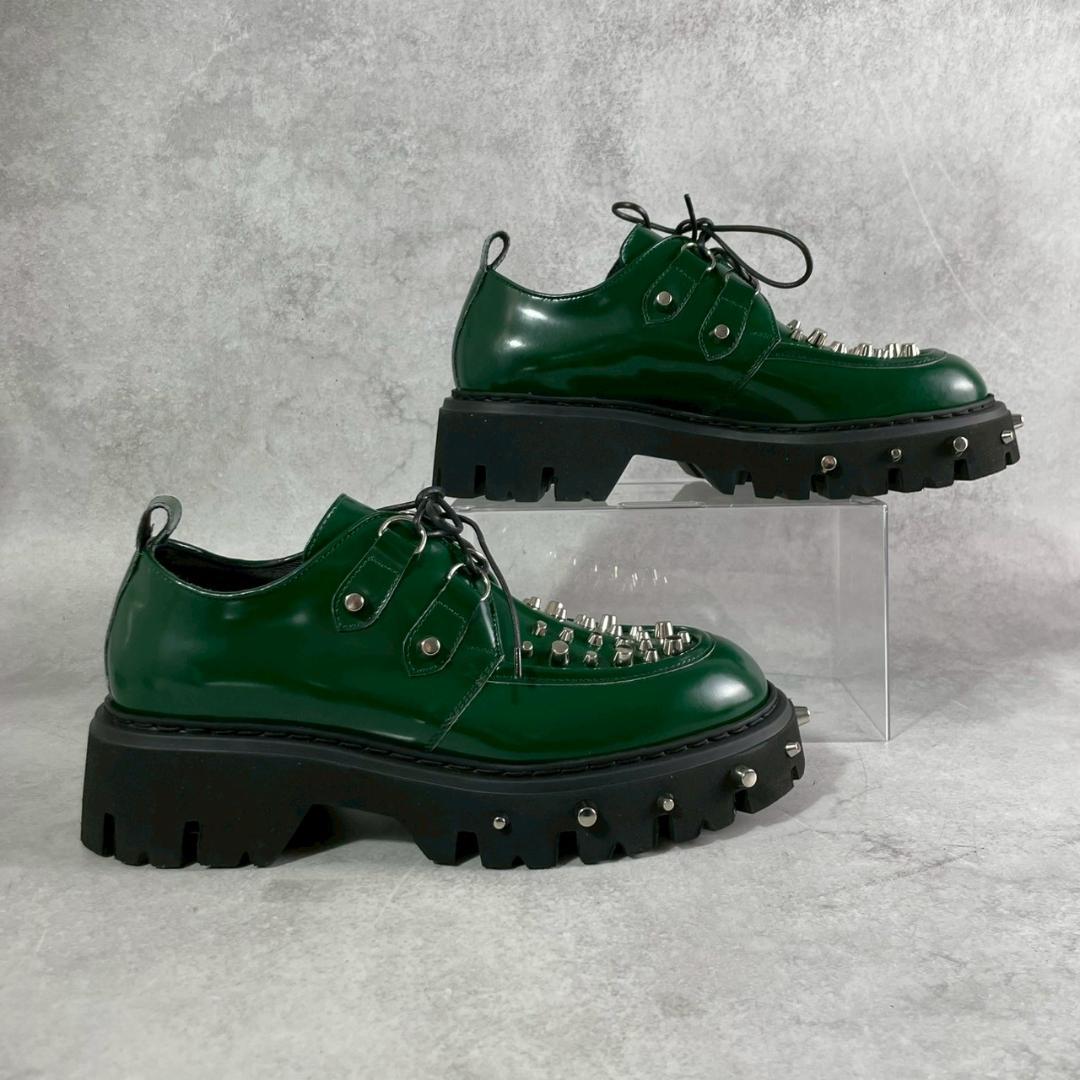 未使用　N21　スタッズ　厚底　ダービー　レザー　レースアップ　グリーン　緑