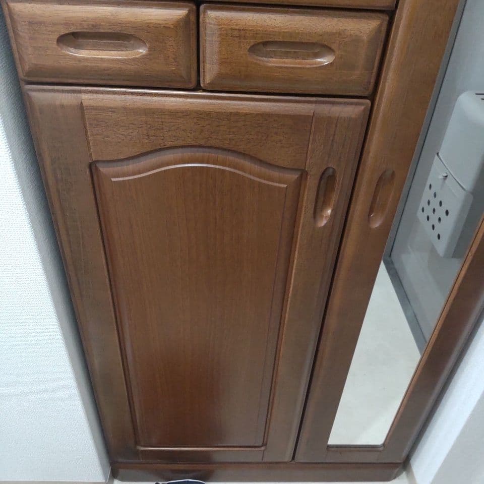 ブラウン シューズラック 引き出し付き ミラー付き(たのめる便送料込み)