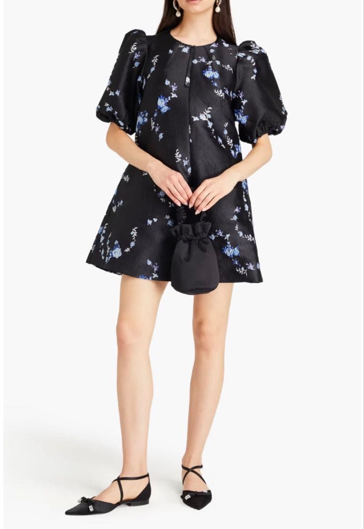 GANNI フローラルジャカード ミニワンピース メタリック　DE34