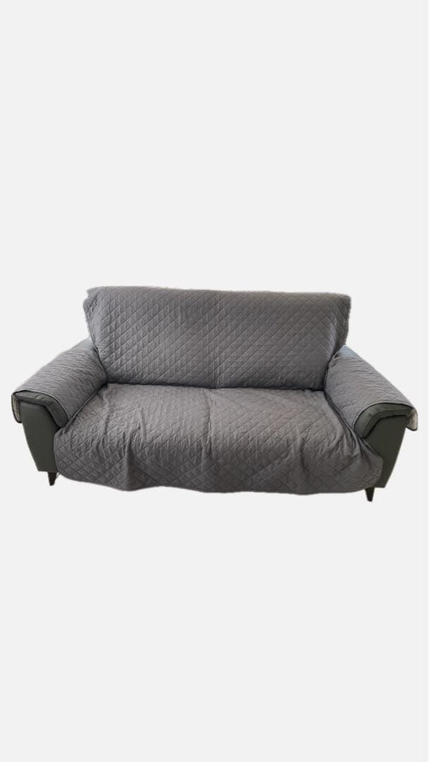 【mi】美品　ニトリ　3人掛けソファ (LB07革GY) グレー