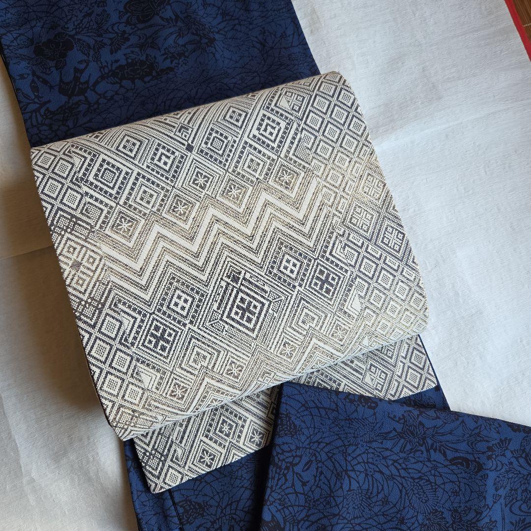 作家物　深い濃藍色　藍染　京友禅染小紋