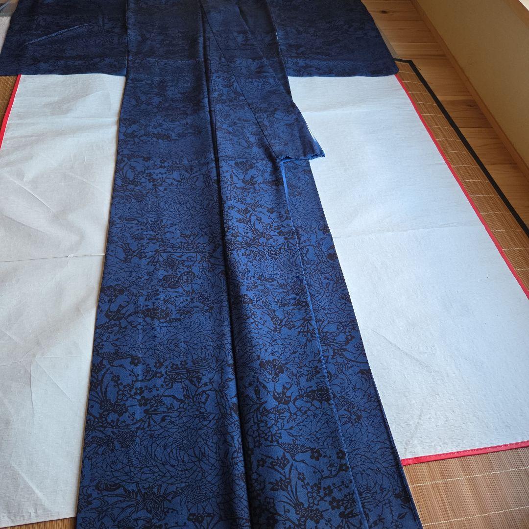 作家物　深い濃藍色　藍染　京友禅染小紋