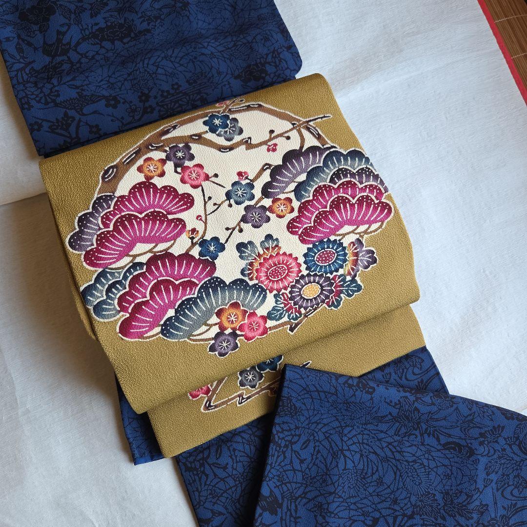 作家物　深い濃藍色　藍染　京友禅染小紋