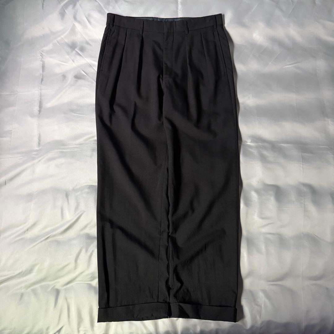 00s BURBERRY モヘア混 チャコール ツータック ワイドスラックス