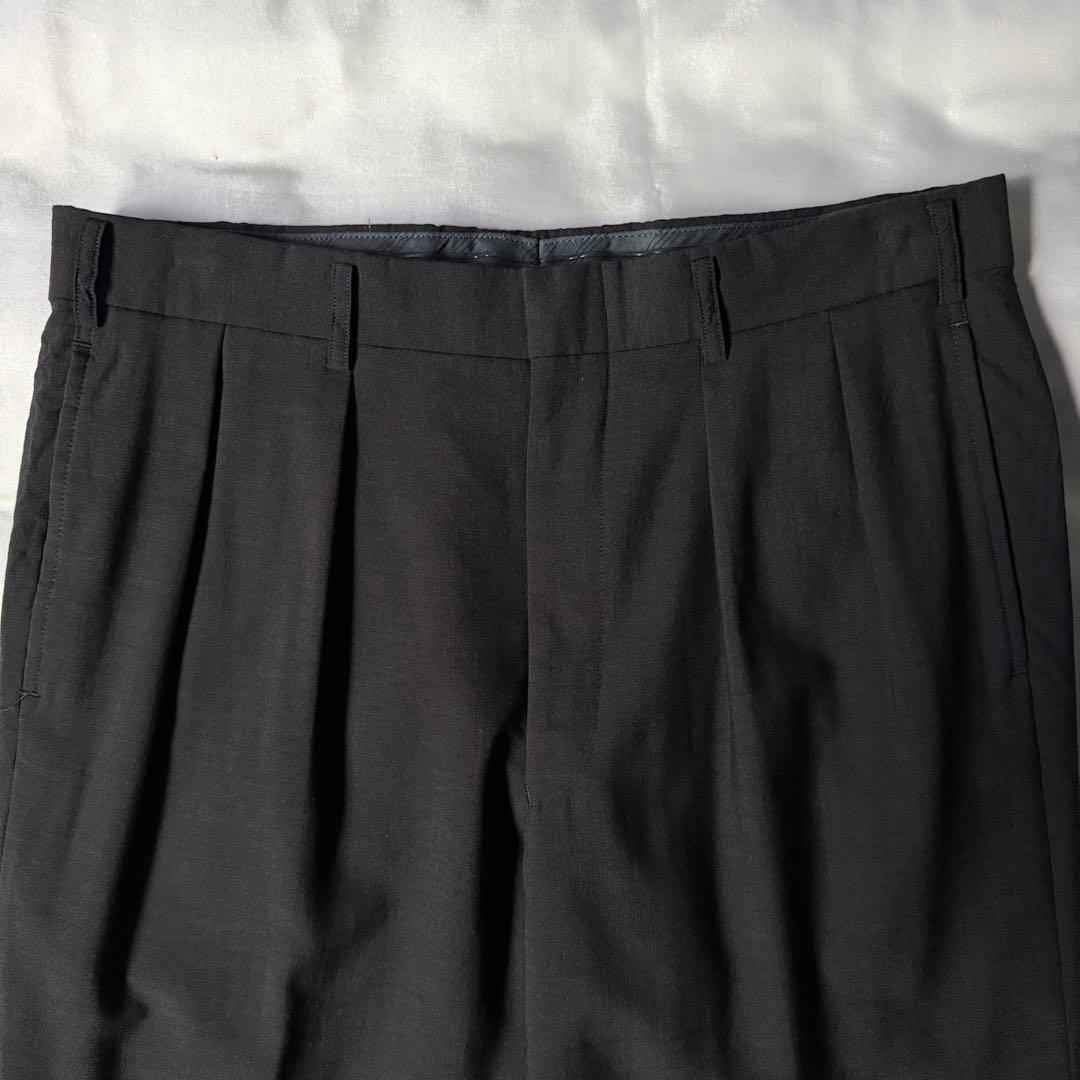 00s BURBERRY モヘア混 チャコール ツータック ワイドスラックス