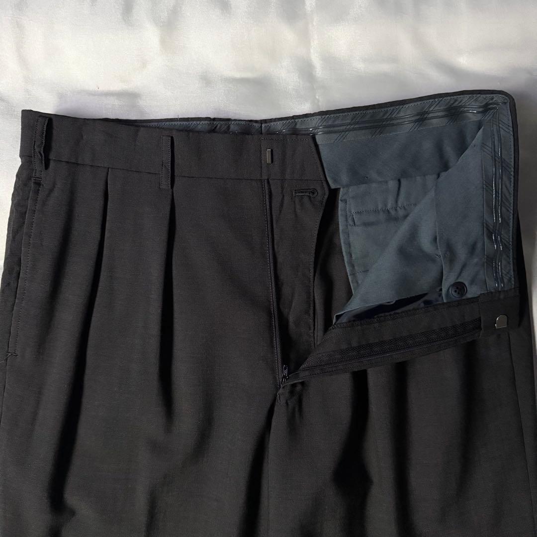 00s BURBERRY モヘア混 チャコール ツータック ワイドスラックス