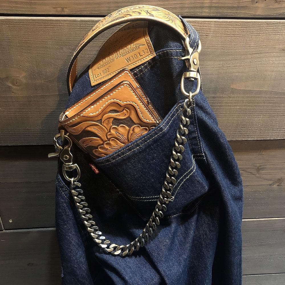 真鍮 ブラス ウォレットチェーン 喜平チェーン オリジナル 燻し加工 x2個