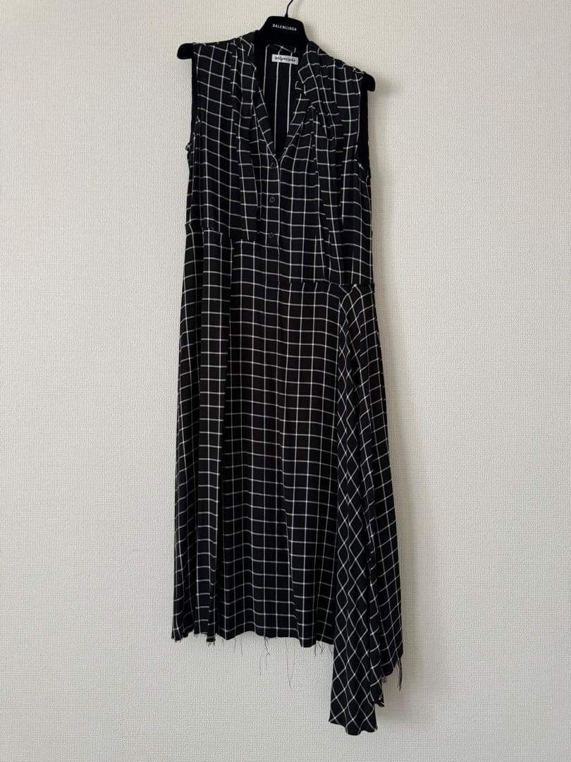 c*y様 BALENCIAGA アンサンブルチェックアシンメトリーロングワンピー