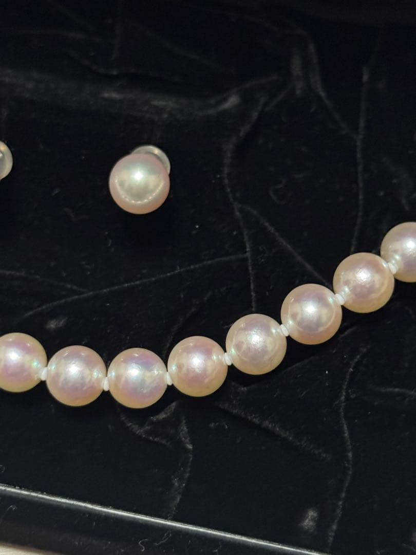 真珠科学研究所 オーロラ花珠 アコヤ真珠 ネックレス ピアスセット 8.5mm
