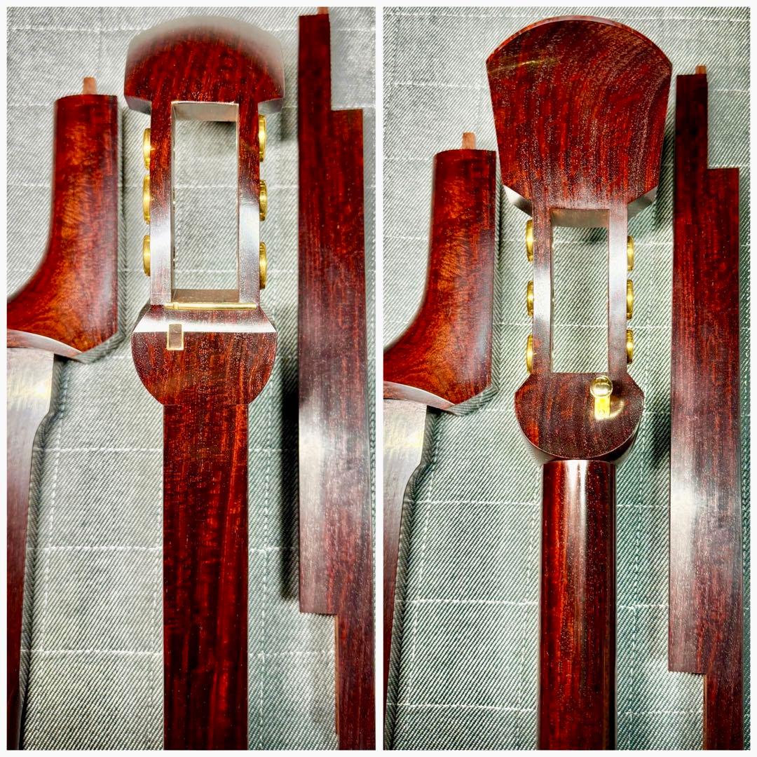 【新春丙午】極上 津軽三味線 金細 綾杉胴 超重量 虎縮杢 超美品 糸巻 太棹