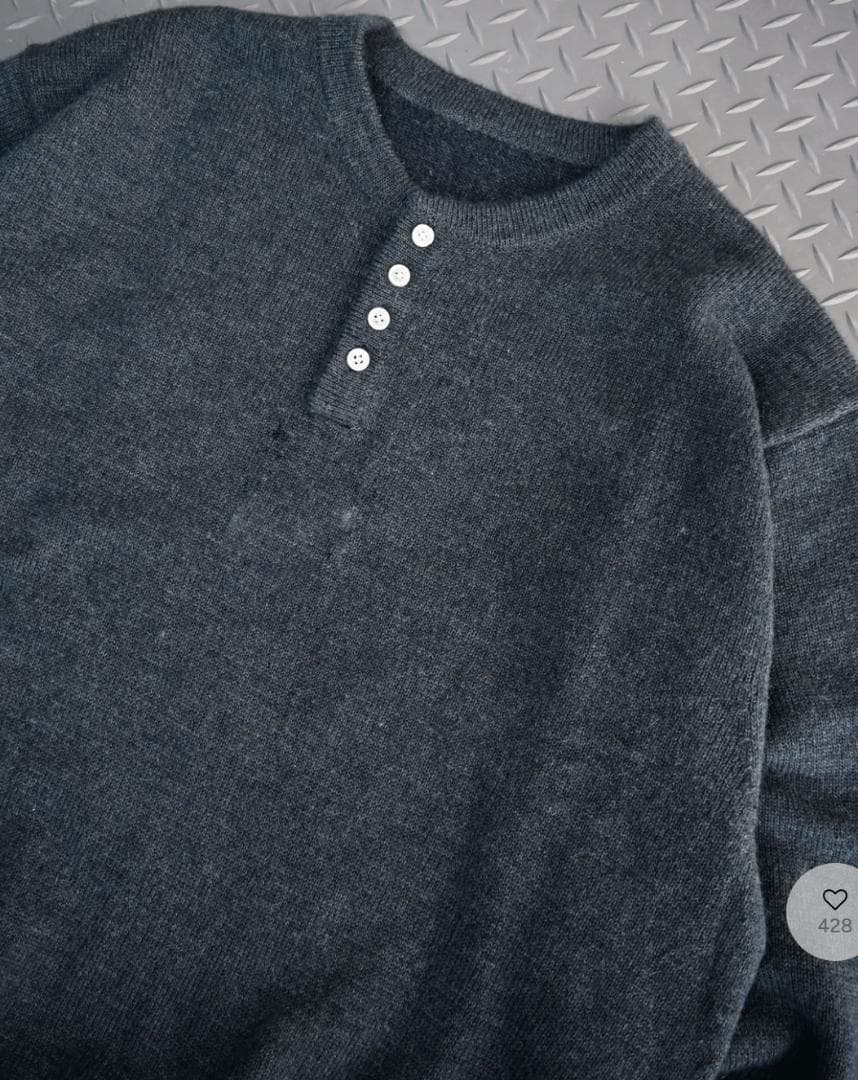 L2143　ウールブレンドヘンリーネックニット　L（blue）地底人ONLINE