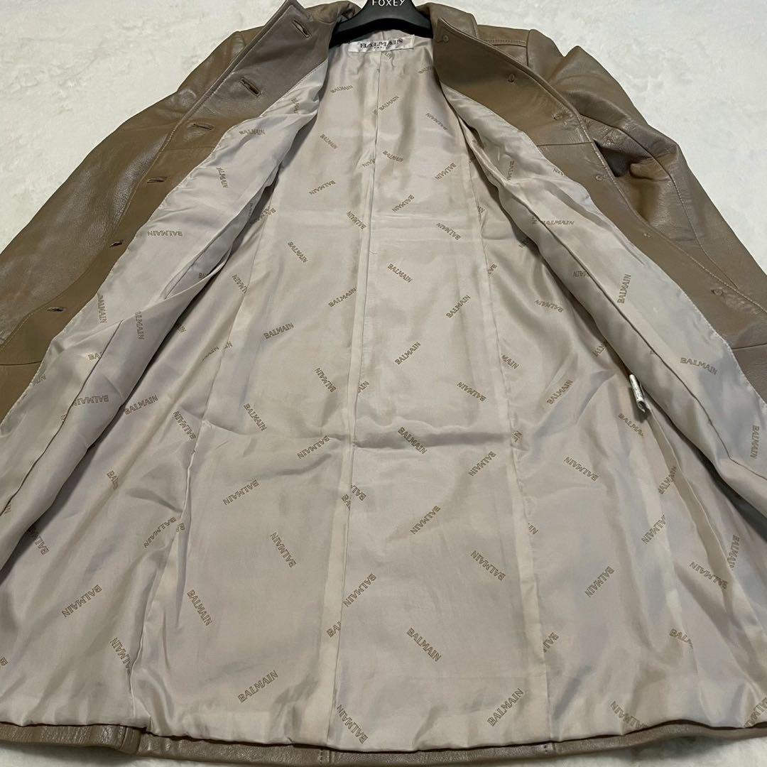 BALMAIN バルマン ラムレザー 羊革 Aライン ロングコート 金ボタン L
