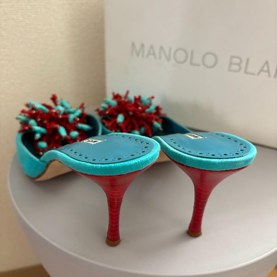 MANOLO BLAHNIKターコイズブルーミュールR46