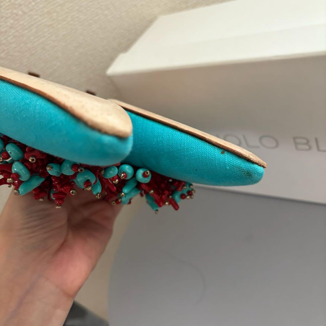 MANOLO BLAHNIKターコイズブルーミュールR46