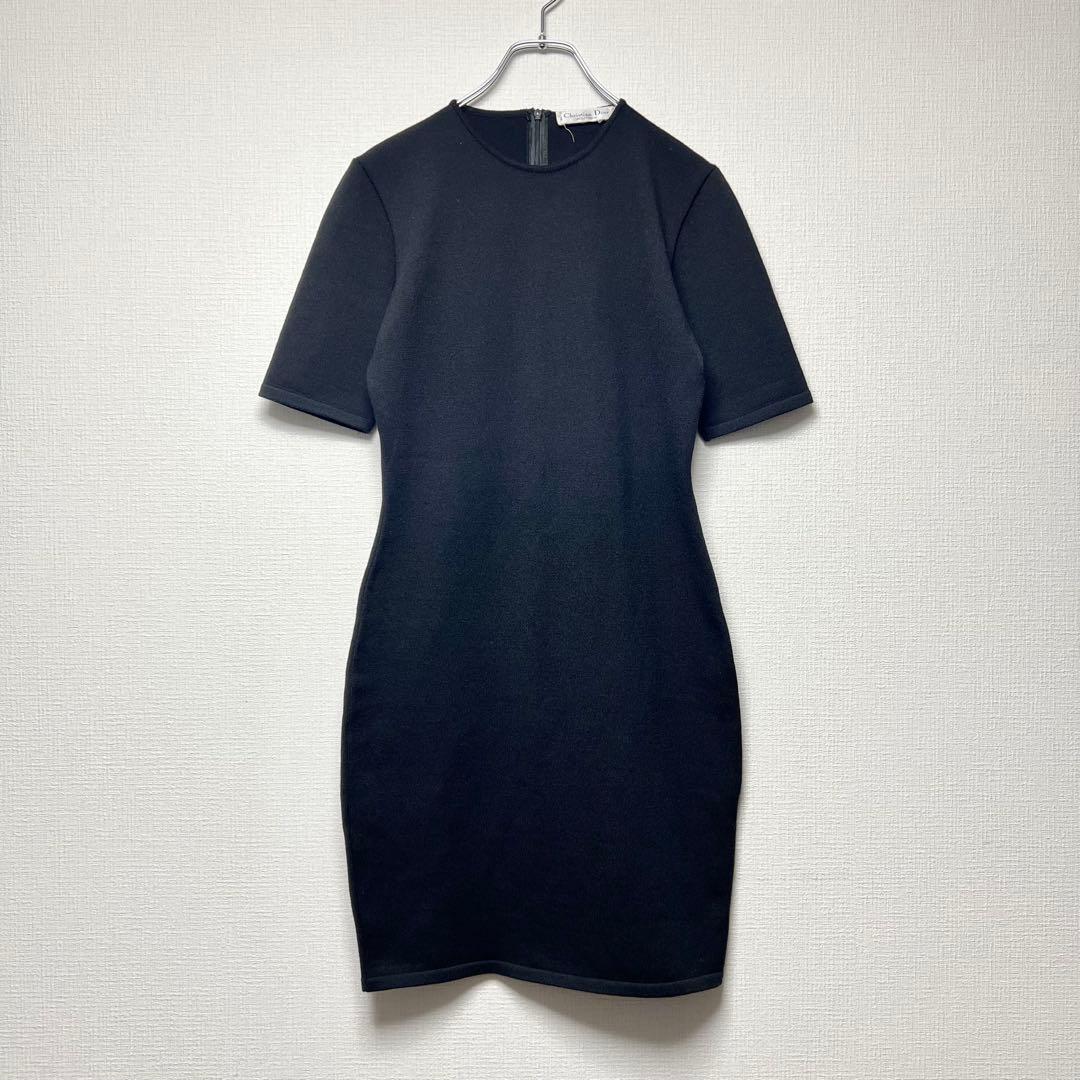 クリスチャンディオール ガリアーノ期 膝丈フォーマルワンピース ウール 黒 40