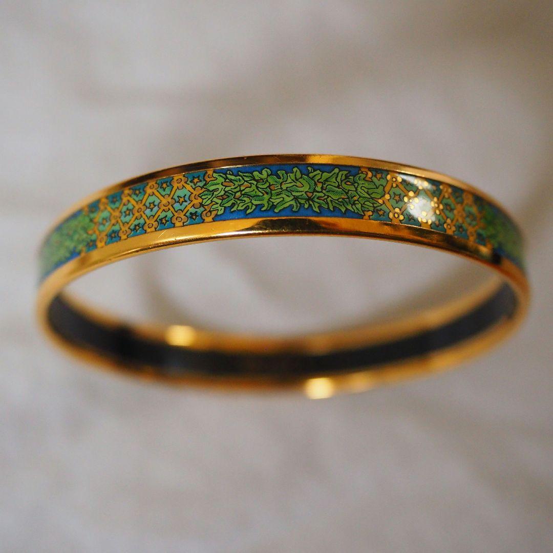 HERMES　バングル　ブレスレット　エマイユ　ゴールド×グリーン×ブルー
