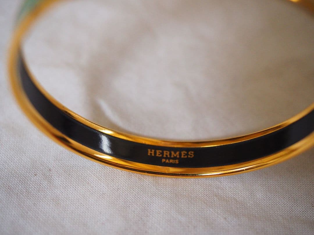 HERMES　バングル　ブレスレット　エマイユ　ゴールド×グリーン×ブルー