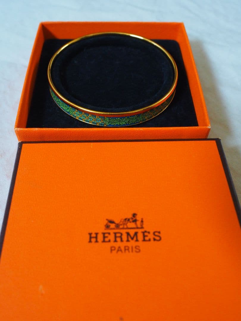 HERMES　バングル　ブレスレット　エマイユ　ゴールド×グリーン×ブルー