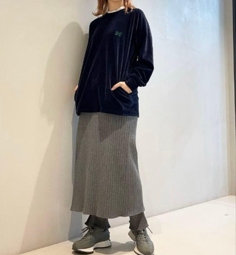 needles✖️beams boy ベロアクルー　ネイビー