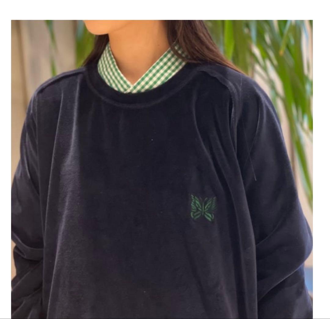 needles✖️beams boy ベロアクルー　ネイビー