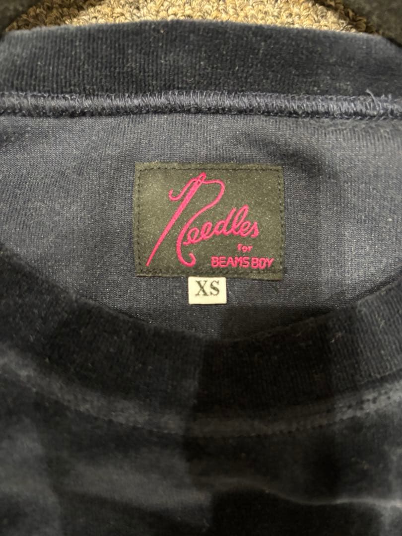 needles✖️beams boy ベロアクルー　ネイビー