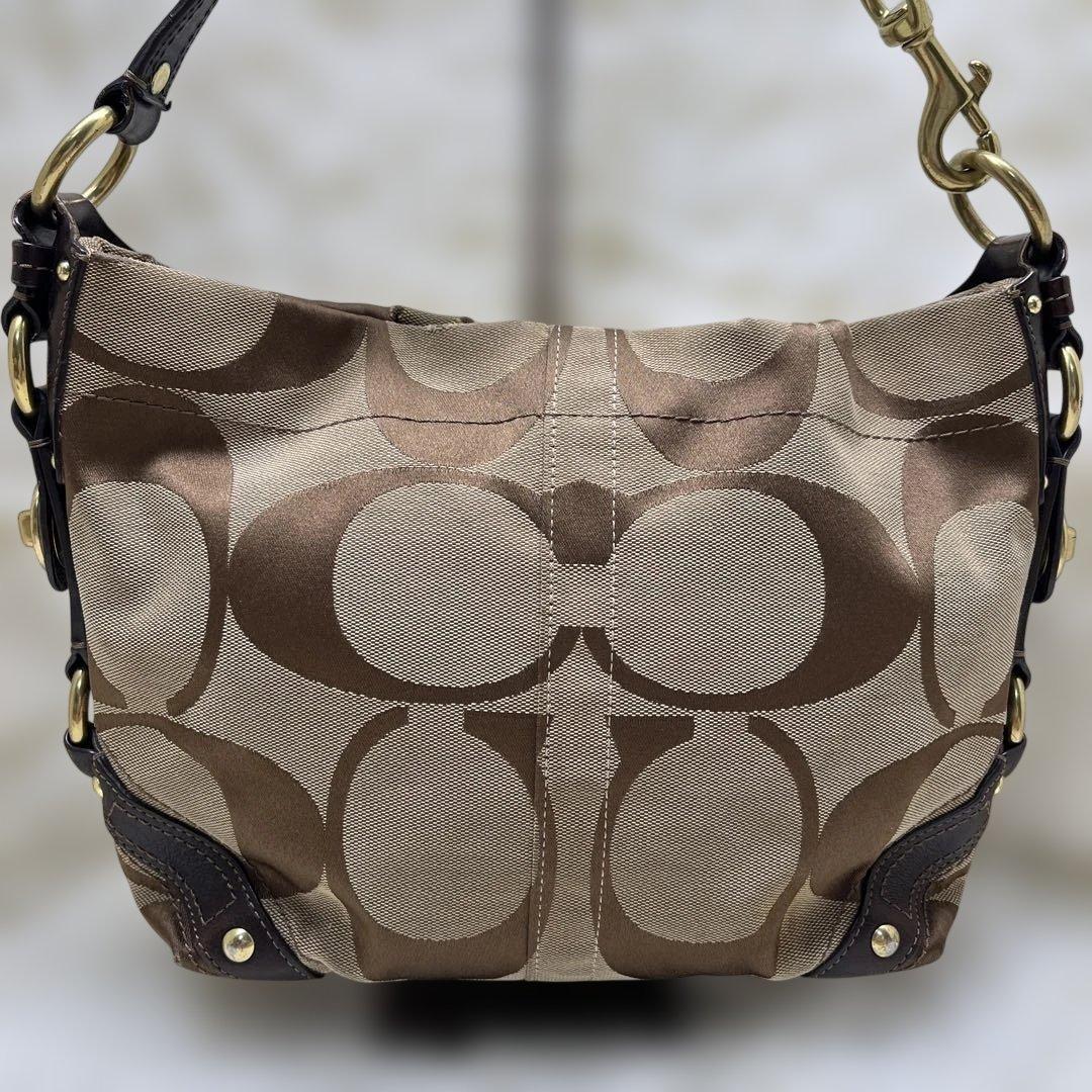 美品 COACH コーチ シグネチャー ターンロック ブラウン10619